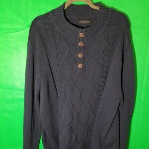 Gioberti Mens Large 1/4 Shawl Collar Navy Blue Cable Knit Sweater Button Preppy